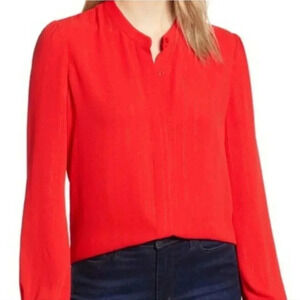 {Chelsea28} Red Metallic Stripe Blouse